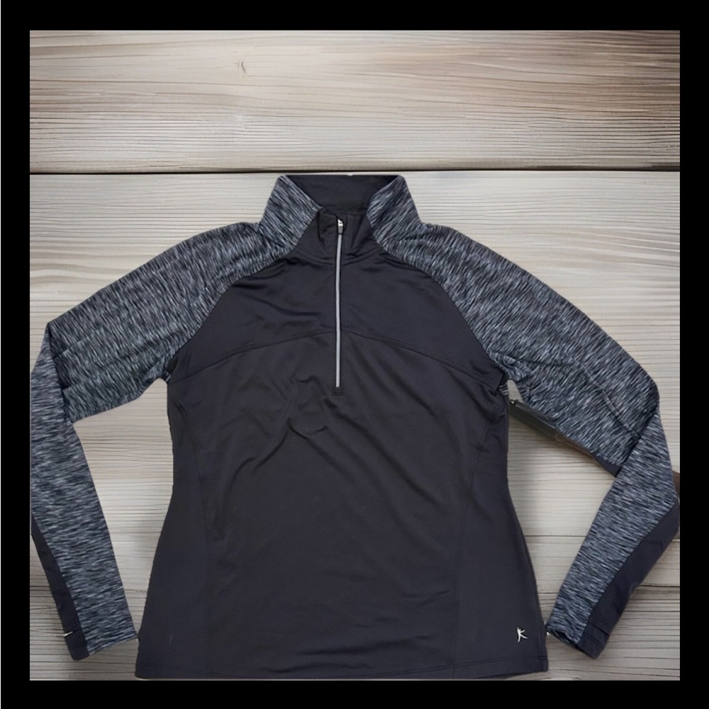 Danskin Now Women’s 1/4 Zip Black Gray Collared DryMore Athletic Long Sleeve L